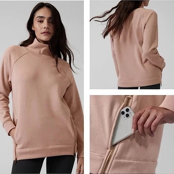 Athleta Cozy Karma Side Zip Funnel Neck in Dogwood Mauve - Picture 2 of 15